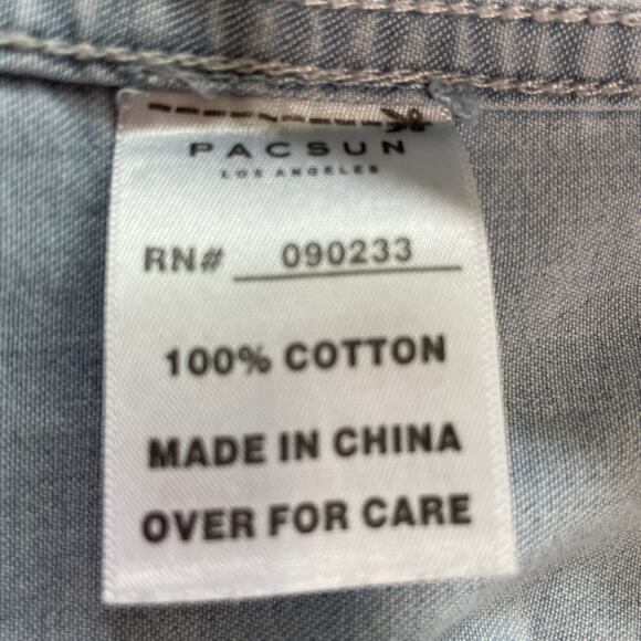 PacSun Modern Amusement Jean Short Sleeve Denim Chambray Unisex Shirt S - Picture 9 of 10